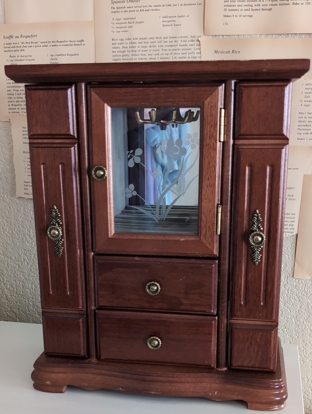 Wooden Jewelry Armoire Cabinet with Glass Door - Brown